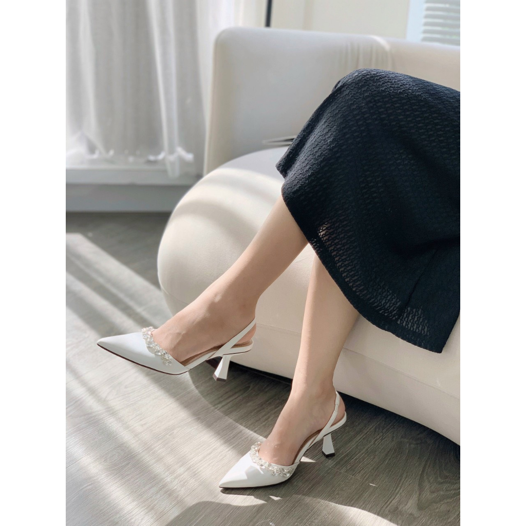 Giày Sandal CAPELLA Slingback Đính Đá Da Mềm Cao 7p VNXK
