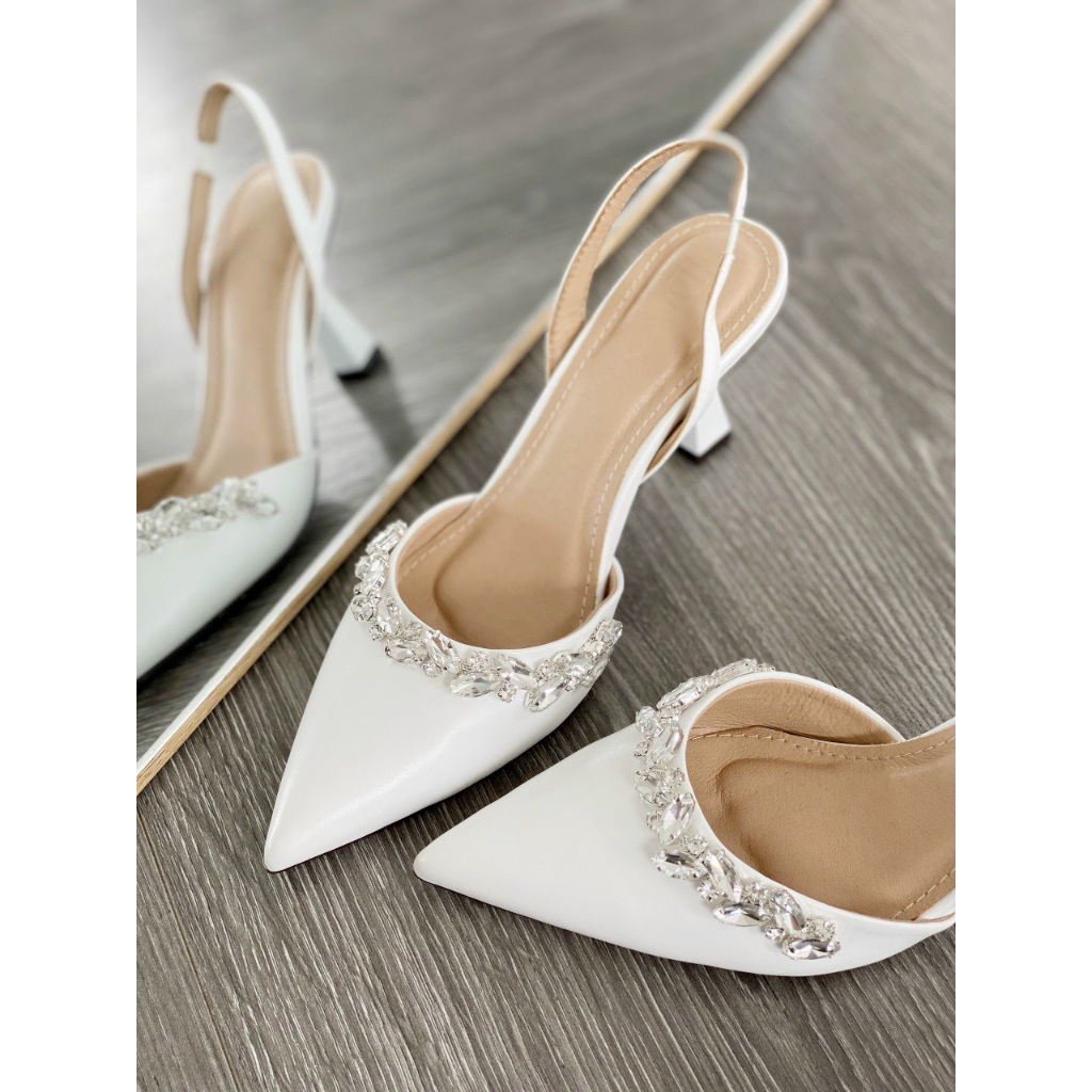 Giày Sandal CAPELLA Slingback Đính Đá Da Mềm Cao 7p VNXK