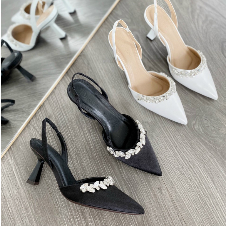 Giày Sandal CAPELLA Slingback Đính Đá Da Mềm Cao 7p VNXK