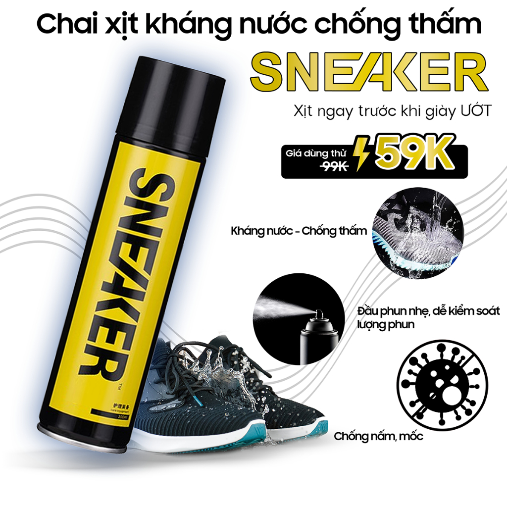 Chai xịt nano chống thấm nước giày Sneaker 1 lọ 300ml, bình sịt dạng sương kháng nước, chống bám bụi, chống ố vàng giầy.