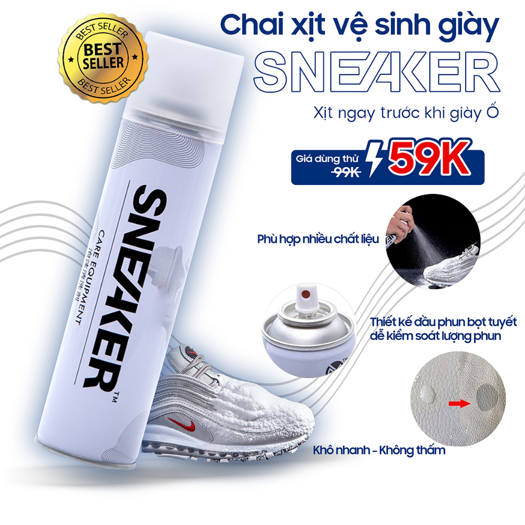 Xịt vệ sinh giày bọt tuyết 300ml, sịt làm sạch giầy cao, giặt khô giày Sneaker.