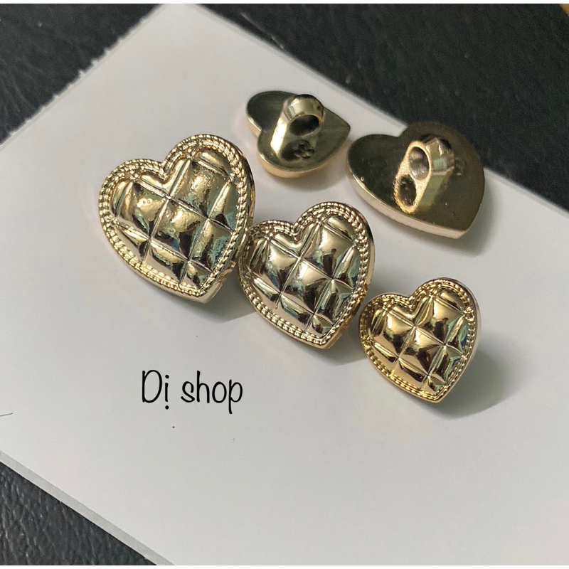 NÚT NHỰA TIM CAro 3 size màu giả đồng có đế khâu