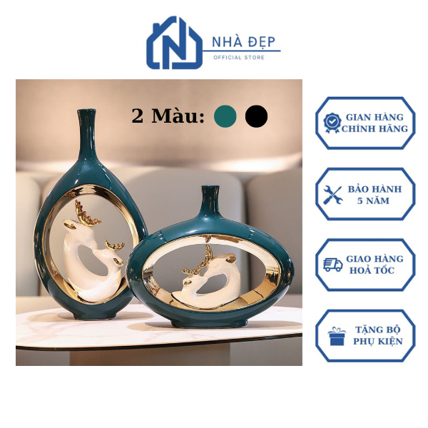 Bình Hoa Xanh Đôi Hươu Tài Lộc Phong Thủy Để Trang Trí Nhà Cửa Phòng Khách Phòng Làm Việc Phòng Ngủ Phong Cách Bắc Âu