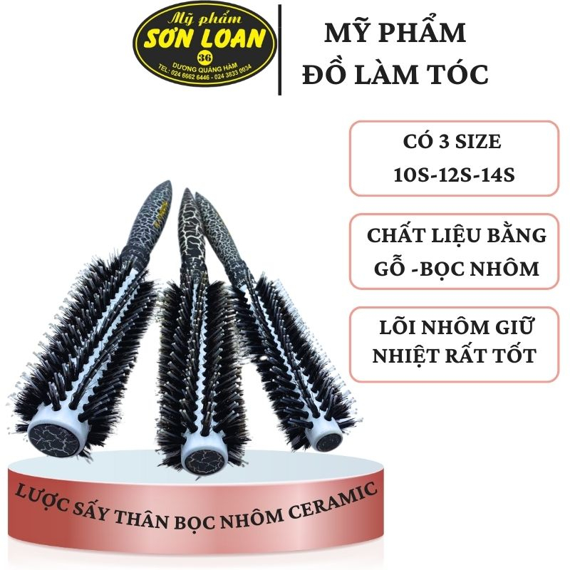 Lược Sấy Tóc Xoăn Cán Gỗ Thân bọc nhôm tráng Ceramic