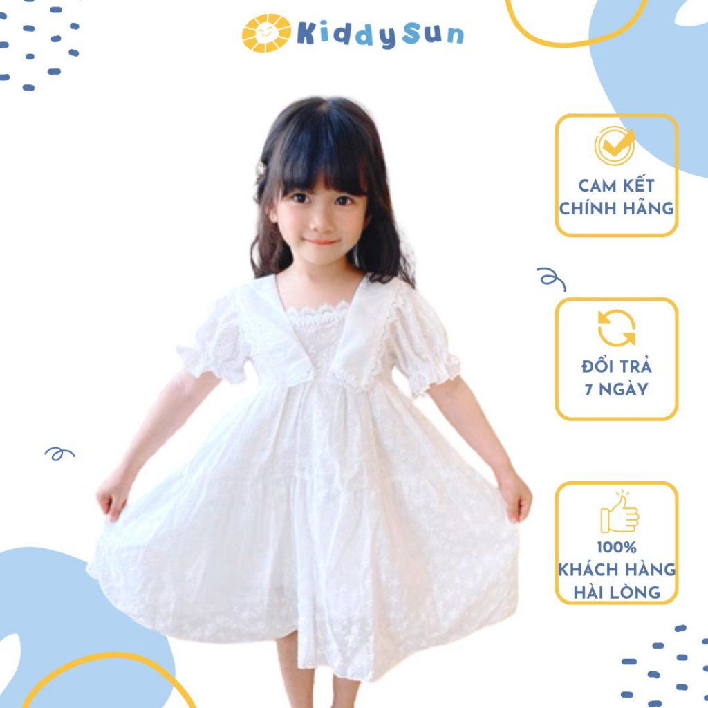 Váy bé gái Kiddy Sun trắng công chúa cao cấp mềm mại an toàn dành cho bé gái từ 2,3,4,5,6,7,8,9,10,11,12 tuổi[V109]