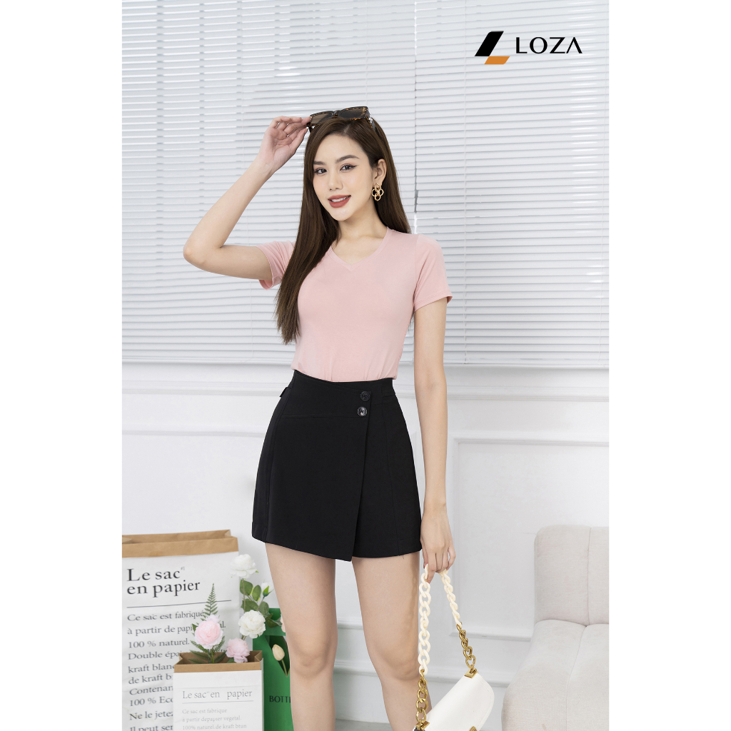 Quần short nữ giả váy - Quần đùi nữ 2 màu chất Tuypsi Hàn LOZA - LQ303216