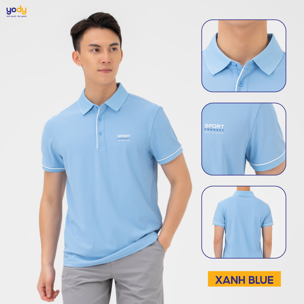 Áo polo nam YODY vải Airycool in ngực phối màu thấm hút mồ hôi SAM6083
