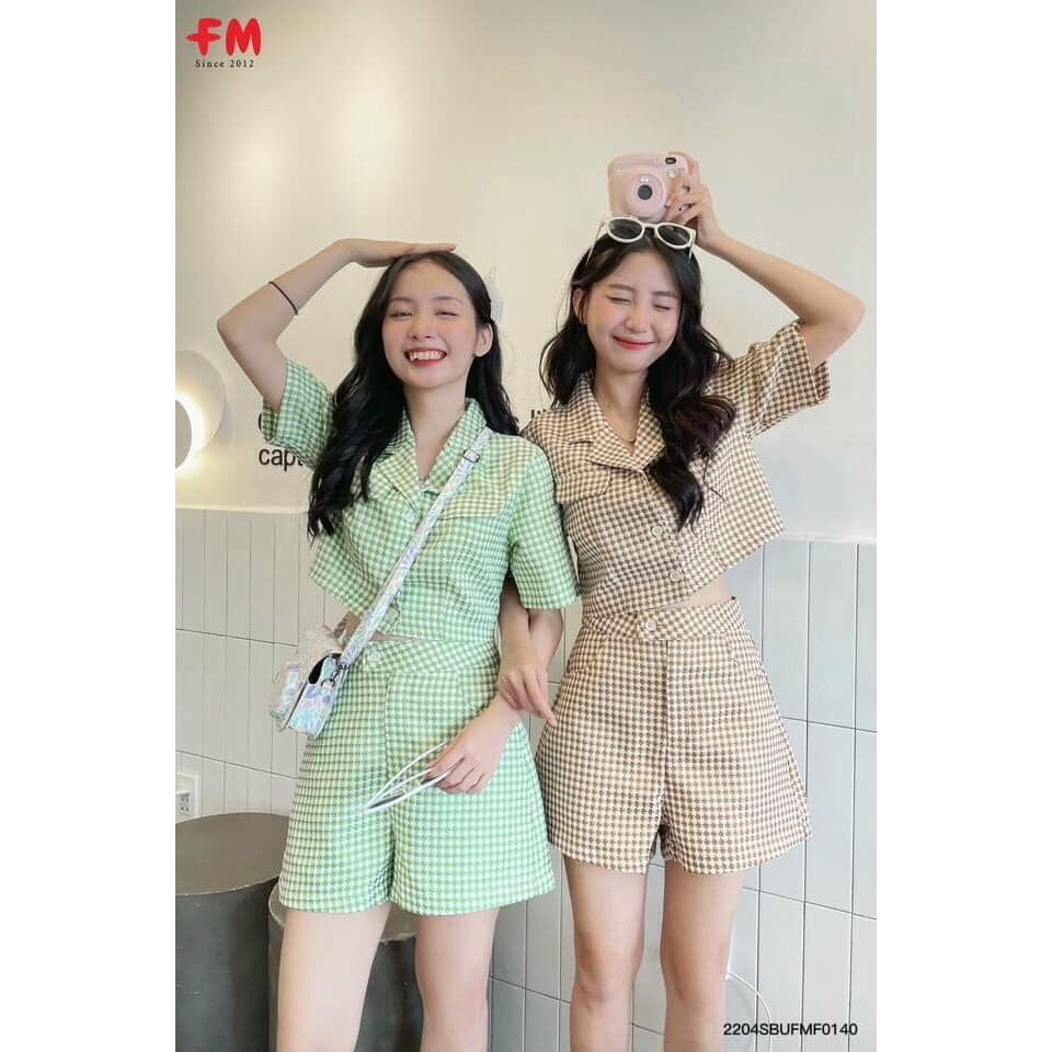 Set đồ nữ sang chảnh FMSTYLE áo croptop cổ vest phối quần đùi chất Sweet cao cấp đi làm đi chơi cá tính 210290065