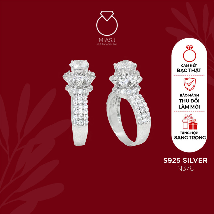 Nhẫn nữ Bạc Ý S925 nạm đá CZ cao cấp N376 | MiASJ Trang sức bạc