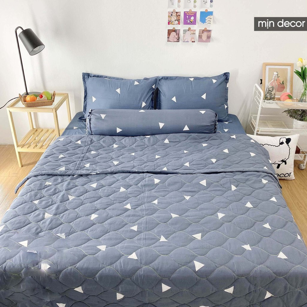 Bộ chăn ga gối cotton 3D MỊN DECOR có CHĂN TRẦN hè