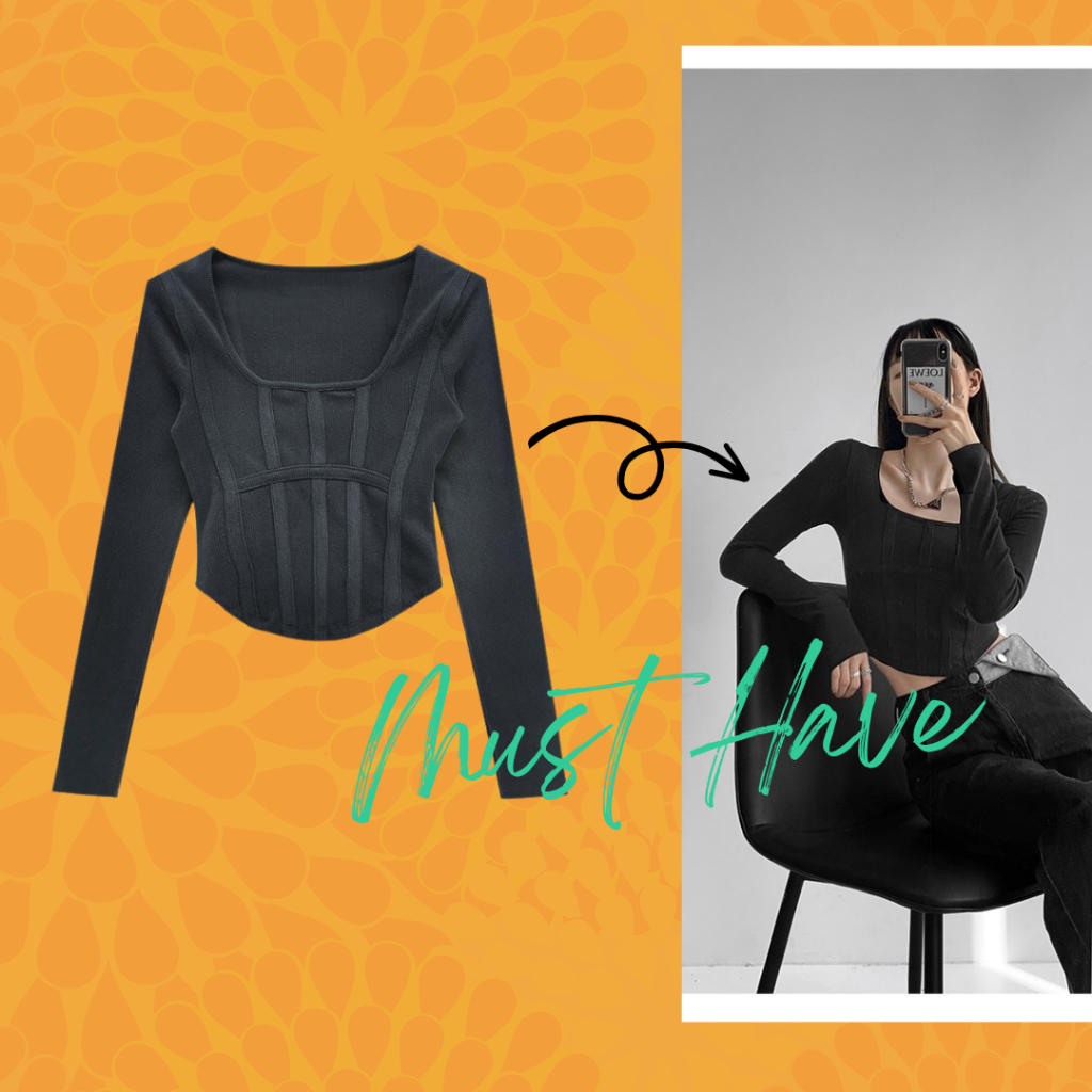 Áo croptop nữ Must Have tay dài thun cotton tôn dáng, ôm gọn
