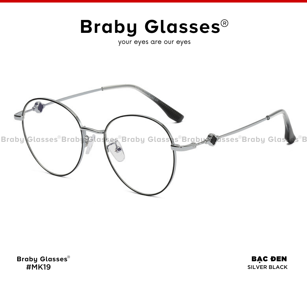 Gọng kính cận kim loại mắt tròn oval Braby Glasses chất liệu Titanium cao cấp kiểu dáng thanh mảnh trẻ trung MK19