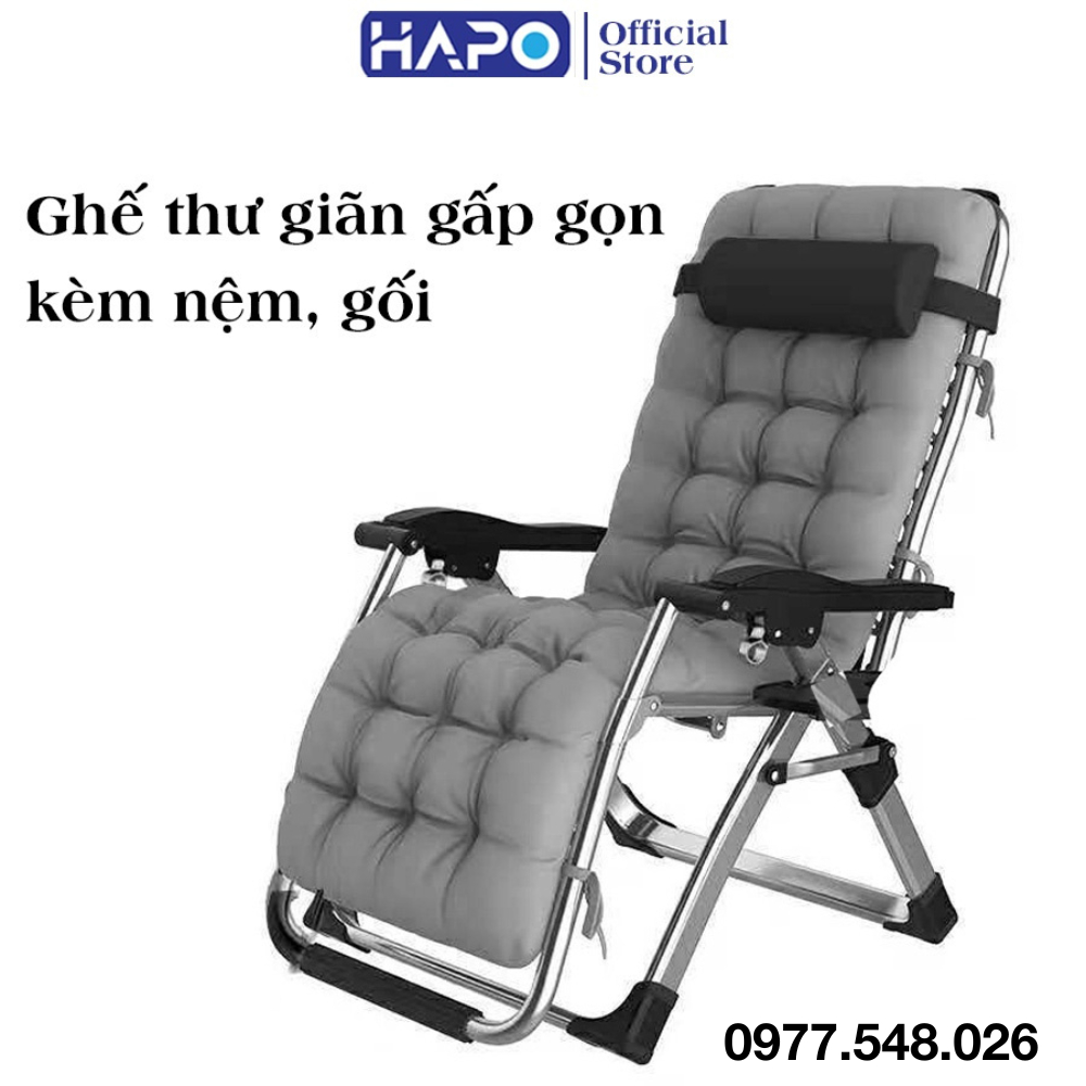 Ghế thư giãn gấp gọn kèm nệm cao cấp. Ghế xếp thư giãn ngoài trời gấp gọn kèm nệm và gối