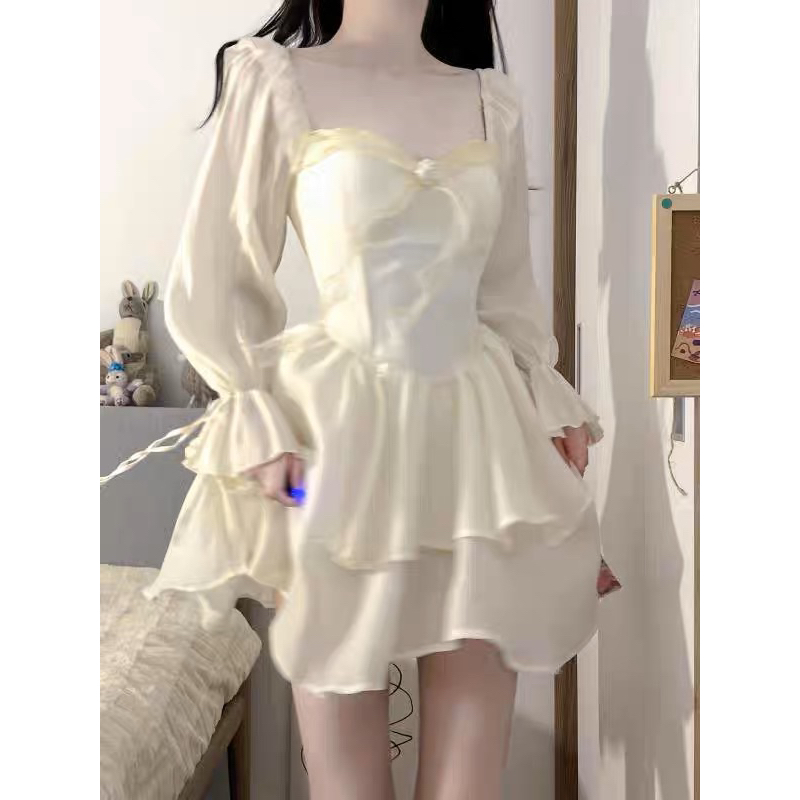 |APIEON DRESS| Đầm voan công chúa tay dài đính nơ TLÉA