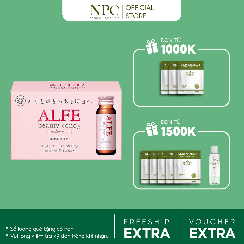 Collagen nội địa Nhật Bản Alfe Beauty Conc - Peptided Collagen cô đặc 5000mg làm căng mịn da - Hộp 10 chai x 50ml/chai