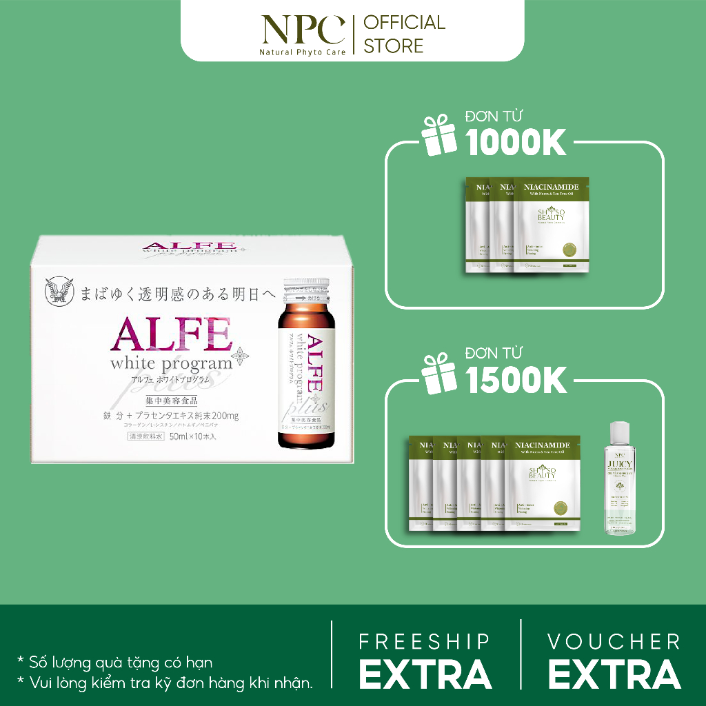Collagen nội địa Nhật Bản Alfe White Pro - Placenta tinh khiết 200mg dưỡng trắng, làm mịn da - Hộp 10 chai x 50ml/chai