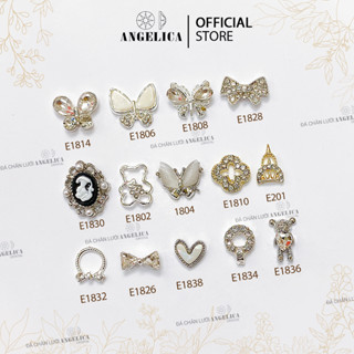 Set charm đá nail 5 chiếc hoặc 2 chiếc nơ, bướm, gấu kim loại ánh vàng, ánh bạc trang trí móng ANGELICA E