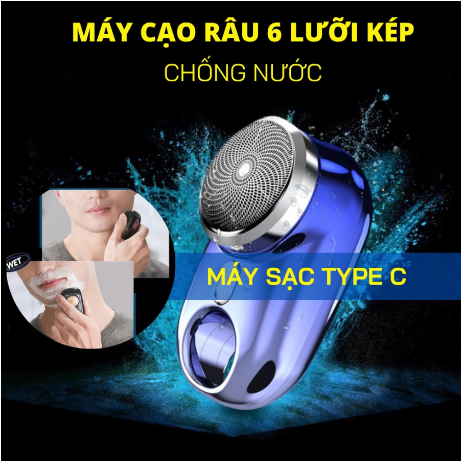 Máy Cạo Râu Điện Mini, Bản Nâng Cấp 6 Lưỡi Dao, Sạc Pin, Nhỏn Gọn, Chống Thấm Nước Cao Cấp IPX7 - Tiện Dụng Cho Nam Nũ