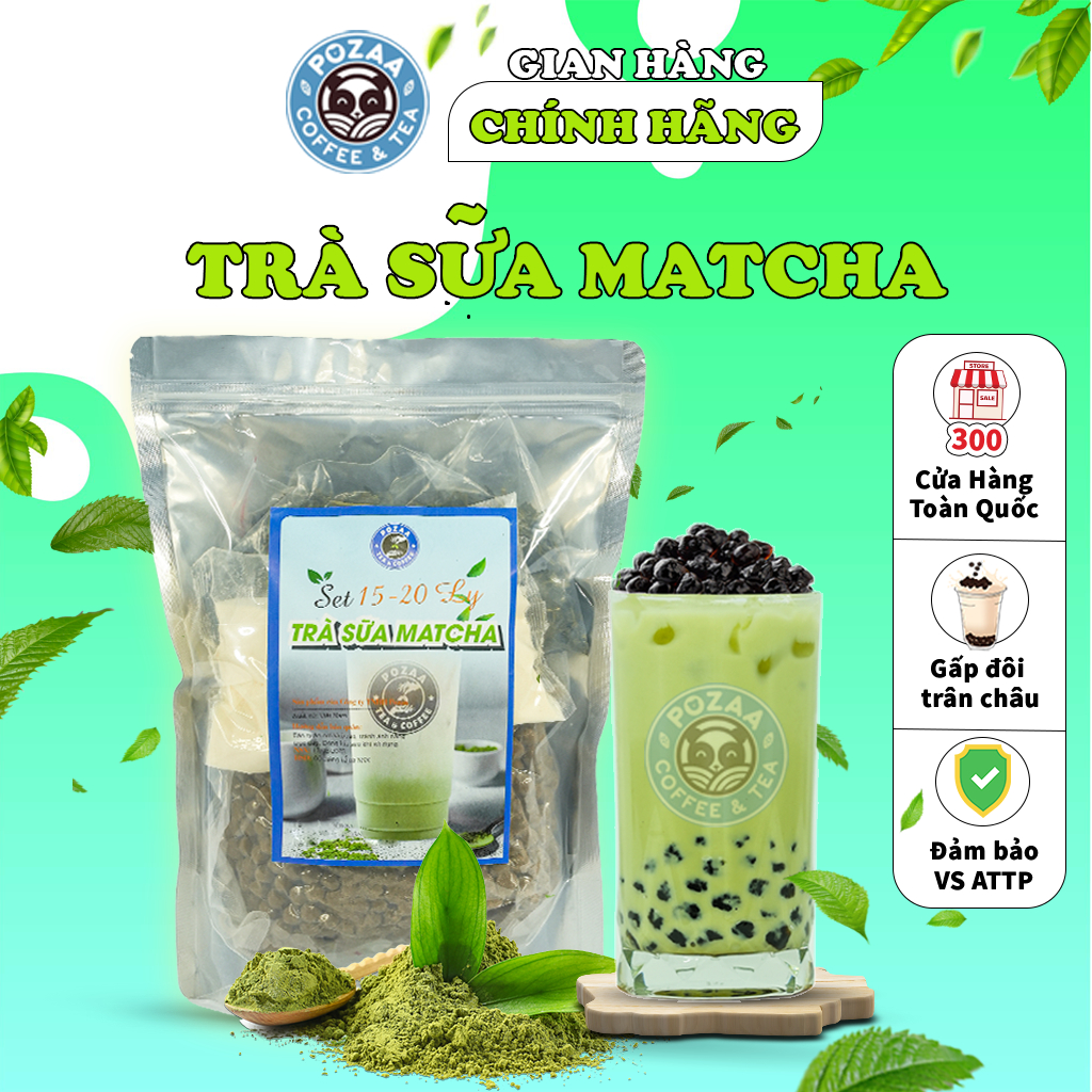 Set trà sữa nguyên liệu làm trà sữa tại nhà vị Matcha POZAA TEA tự pha 15-20 ly dễ làm tại nhà, thơm ngon- PZT007