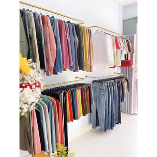 Kệ treo đồ bắt tường chữ U sơn màu vàng nhũ - giá treo quần áo cho shop thời trang - dàn treo đồ gắn tường giá rẻ
