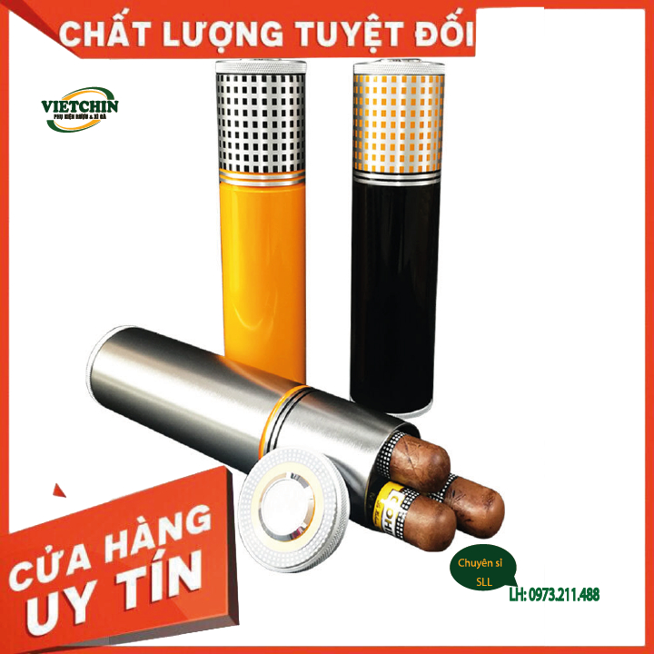 Dụng cụ bảo quản Xi Ga - Ống thép đựng ( Đựng 3 điêu)
