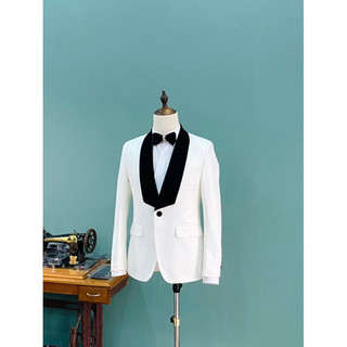 Vest nam cao cấp mầu trắng cổ đen sang trọng đẳng cấp