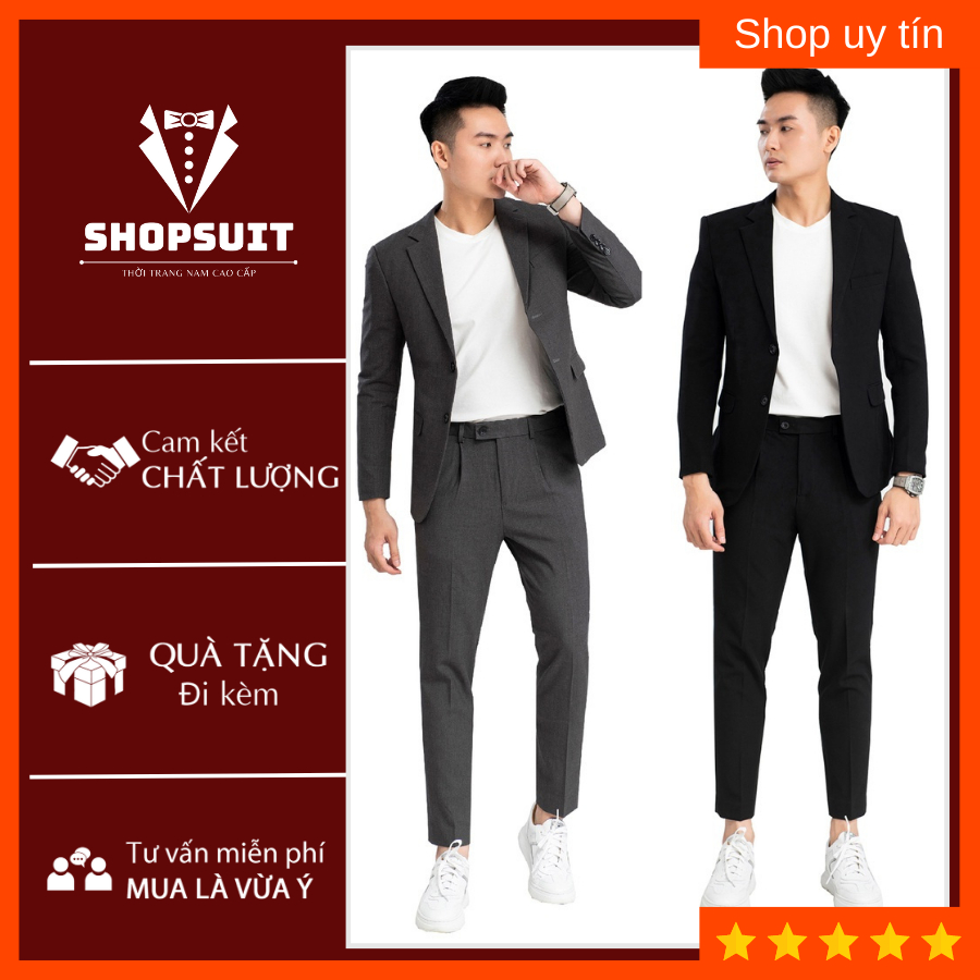 Vest nam Ấu, Áo Blazer Hàn Quốc 2 Màu xám/đen kiểu 2 nút hàng 2 lớp chất liệu dày dặn