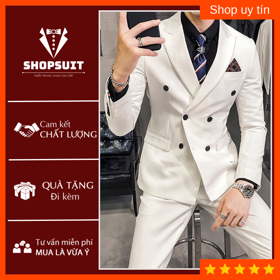 Vest Nam Hàn Quốc 6 Cúc màu đen, Áo Blazer Nam Trắng 2 lớp dày dặn | BigBuy360 - bigbuy360.vn