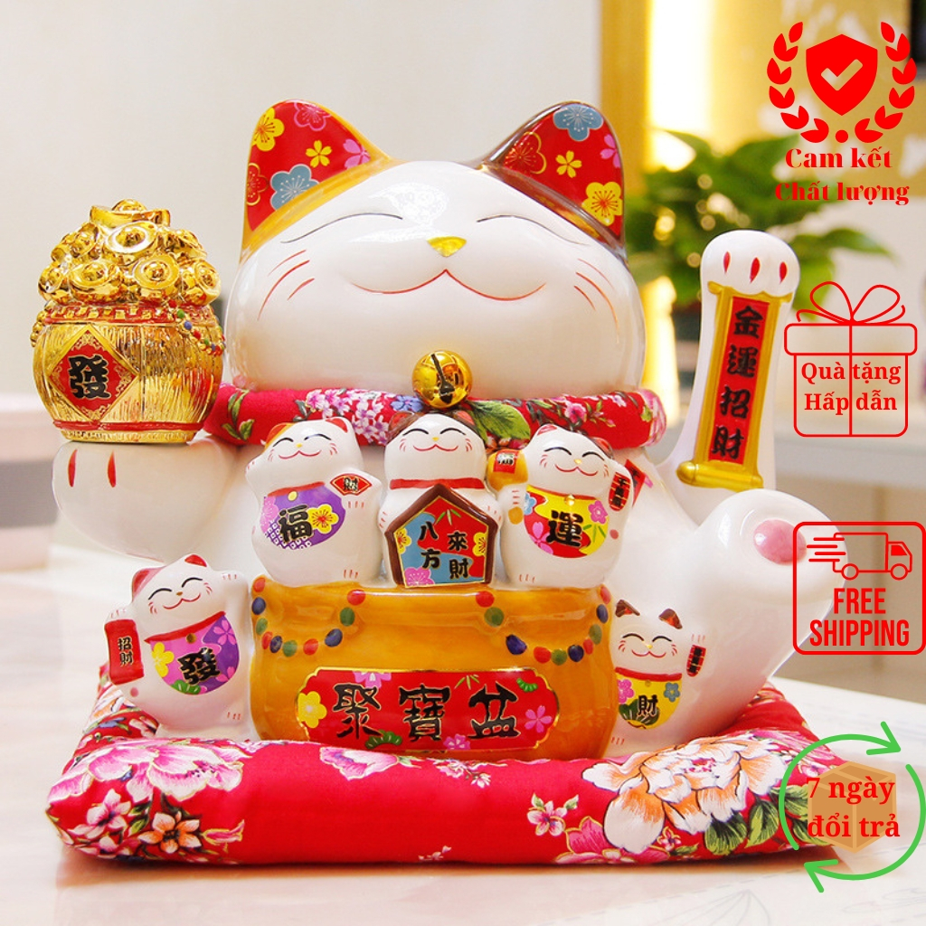 mèo thần tài vẫy tay thiên kim vạn lượng cao 25cm, quà tặng khai trương, tân gia độc đáo