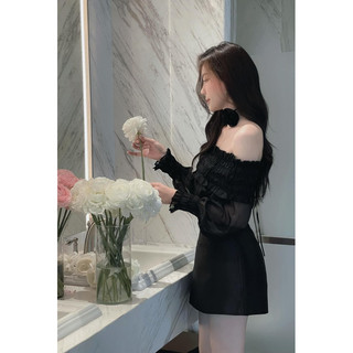 ( x ả - còn 2M) Set trễ vai chất tơ chân váy Tacta đen,trắng