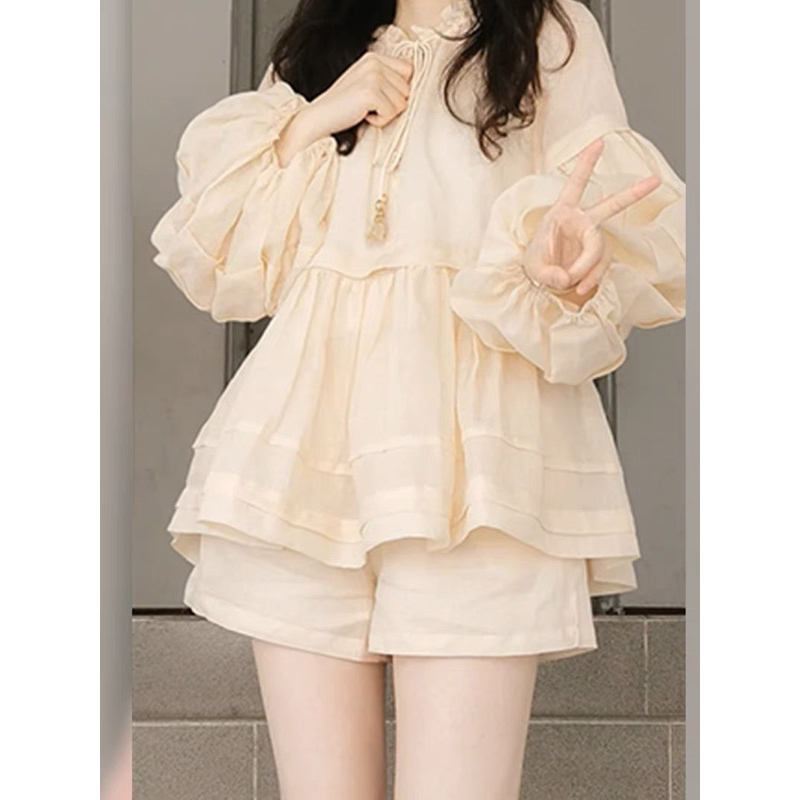 (Bán sỉ) SET ÁO DOLL VOAN NUDE KÈM ÁO 2S TRONG SHORT