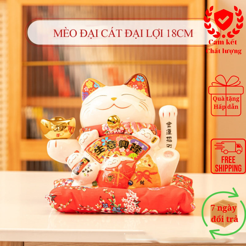 Mèo thần tài vẫy tay Đại Cát Đại Lợi 6 inch cao 18 cm, quà khai trương cho shop kinh doanh, cửa hàng