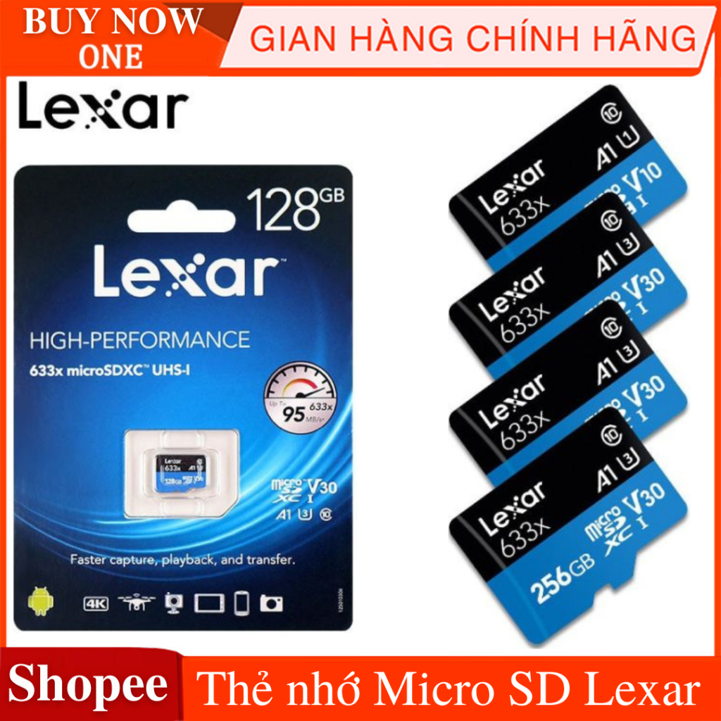 Thẻ nhớ Micro SD Lexar SDXC UHS-I High Performance 633x, thẻ nhớ chuyên dụng cho camera IP , Gopro tốc độ lên đến 100m/s