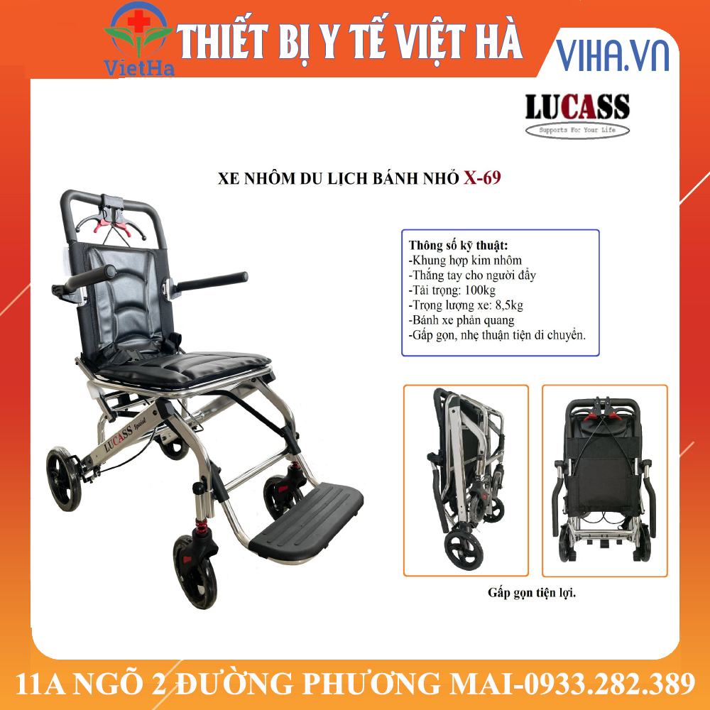 Xe Lăn Du Lịch Xách Tay Lucass X-69  Tải Trọng 100kg - Xe Đẩy Gấp Gọn 2023 Siêu Nhẹ Tiện Bỏ Cốp Xe Hoặc Đi Máy Bay