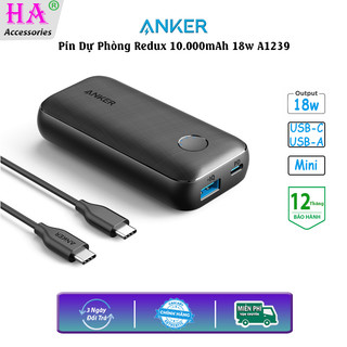 Pin dự phòng anker redux 10000 mah a1239 , type-c sạc nhanh pd 18w , usb-a sạc nhanh 12w