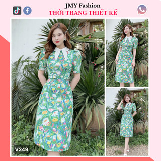 V249 Váy gấm hoa xanh lá (tặng kèm đai) [Hà Thanh&Rency] váy đầm A dài xanh sang chảnh