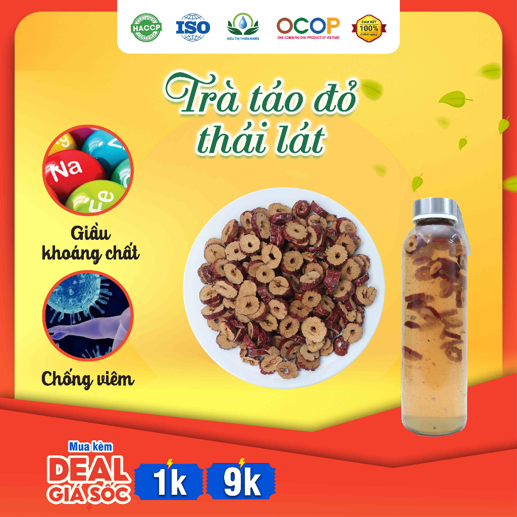 Táo Đỏ Tân Cương Sấy Khô Siêu Thị Thiên Nhiên Nguyên Liệu Pha Trà, Nấu Chè Dưỡng Nhan, Giảm Nguy Cơ Tiểu Đường Túi 500G