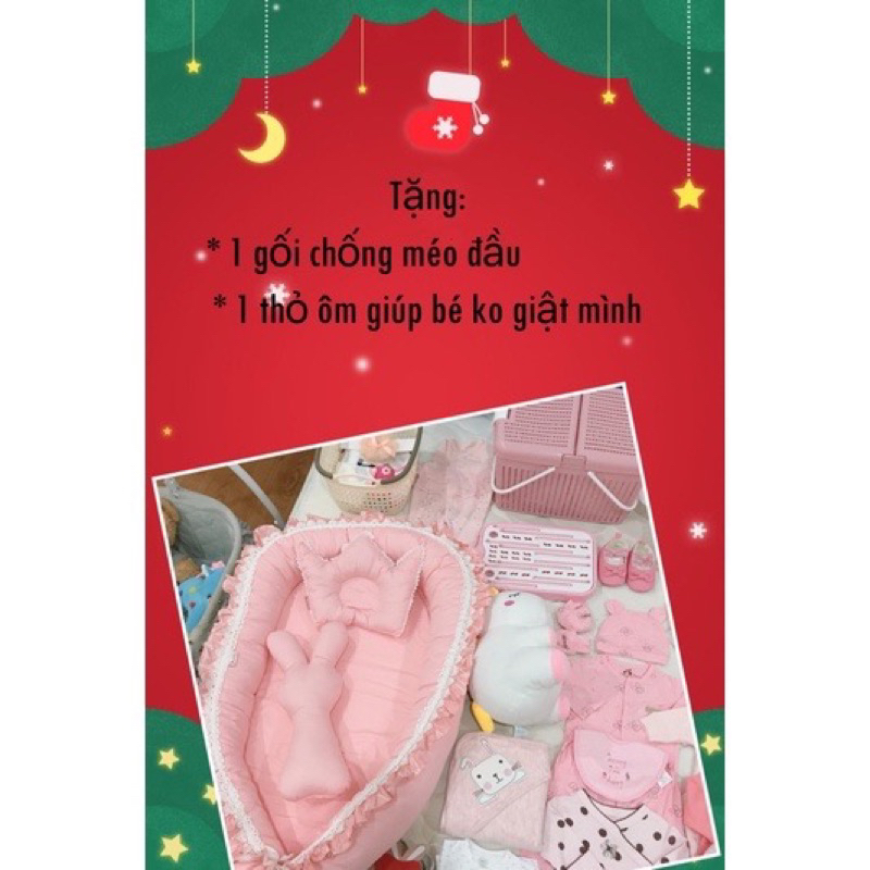 Nôi ngủ chung giường, nôi vải cho bé tặng thỏ ôm và gối chống móp