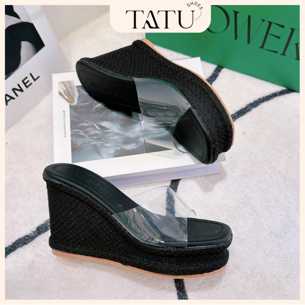 Dép đế xuồng nữ quai trong suốt 10cm nhiều màu thiết kế hợp thời trang TATUSHOES | SX12cm
