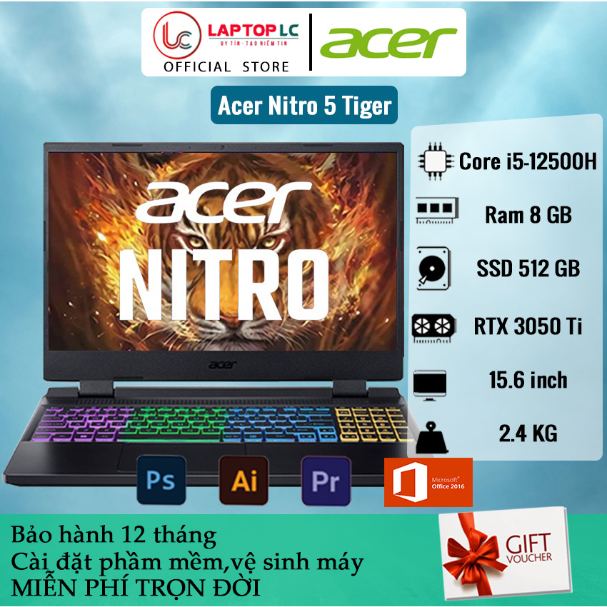 [New outlet] Acer Nitro 5 Tiger 2022 (AN515-58)(Core i5–12500H/RAM 16GB DDR4/512GB NVMe/RTX 3050 Ti) [Laptoplc]