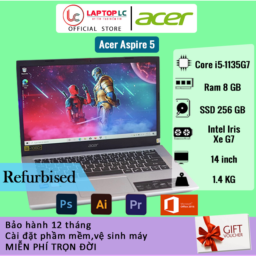 [Ref] Laptop Acer Aspire 5 2021 14 inch(Core i5-1135G7/8GB DDR4/SSD 256 NVMe/VGA Intel Iris Xe G7)[Laptoplc]