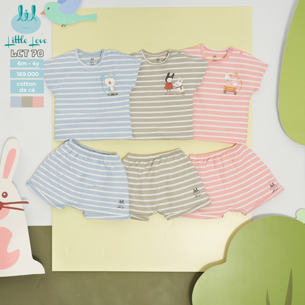 [Mã BMTTC60K giảm đến 60K đơn 50K] Bộ cộc tay liền vai cotton da cá cho bé từ 3m đến 4y little love (LCT70)