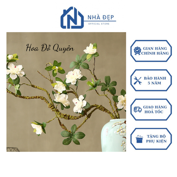 Hoa Đỗ Quyên Giả Hoa Decor Trang Trí Nhà Cửa Phong Thủy An Nhiên Đèn Led, Lũa, Tượng Hàng Đẹp Chất Liệu Cao Cấp
