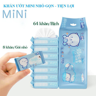 Bịch 8 gói khăn ướt mini bỏ túi hàng hot - Khăn giấy ướt siêu mini