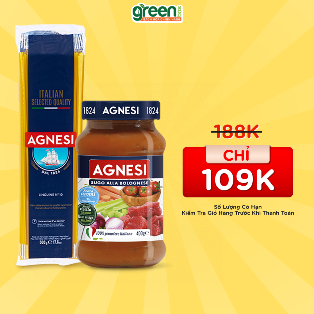 Mì ý nhập khẩu Ý cao cấp linguine Agnesi 500g không gãy không dính, Combo mỳ sốt