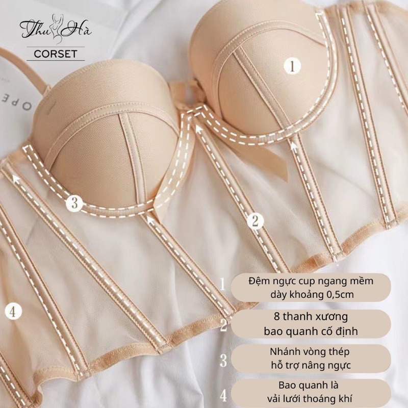 ÁO LÓT CORSET CÚP NGỰC,CÓ GỌNG 9 THANH XƯƠNG ĐỊNH HÌNH loại xịn chất voan đẹp.