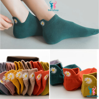 Tất vớ nam nữ cổ ngắn hình hoa cúc, vớ cotton thời trang dễ thương