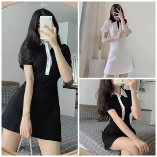 Váy Đầm Polo Nữ Cổ Bẻ Đen Dáng Ôm