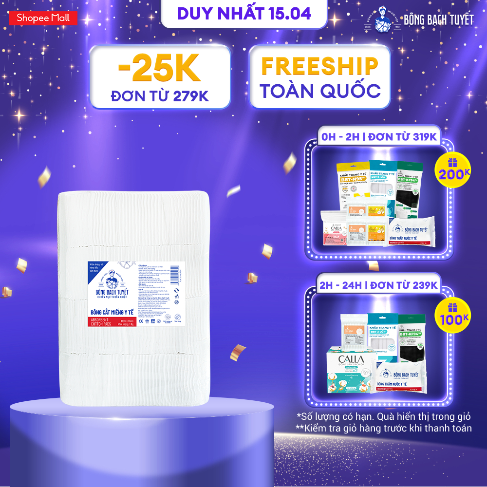Bông y tế cắt Bạch Tuyết (10cm x 10cm) - 1Kg