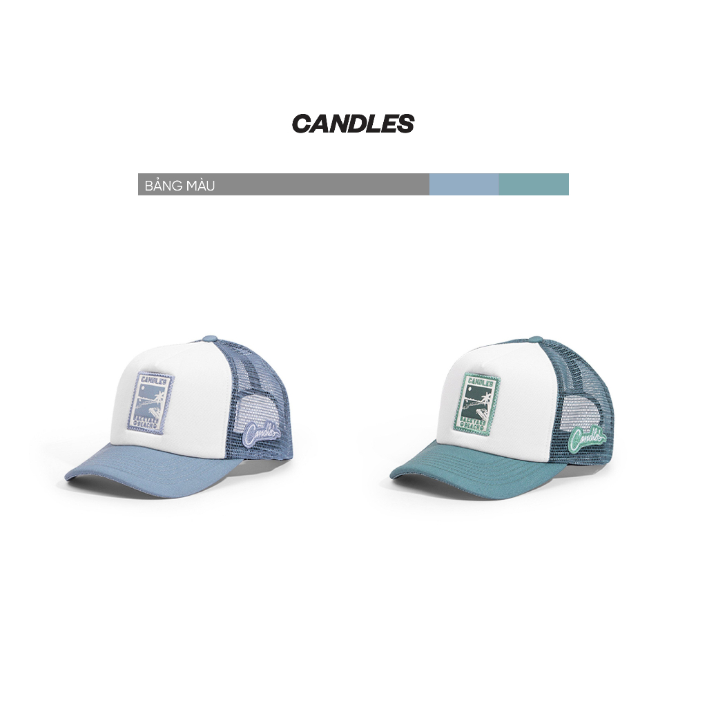 Mũ lưỡi trai nam nữ CANDLES BACKYARD TRUCKER hình thêu patch graphic, có dây điều chỉnh chất liệu Kaki chính hãng